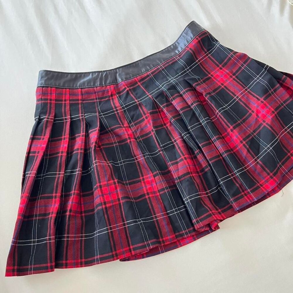 oodji red plaid pleated mini skirt womens size medium‎